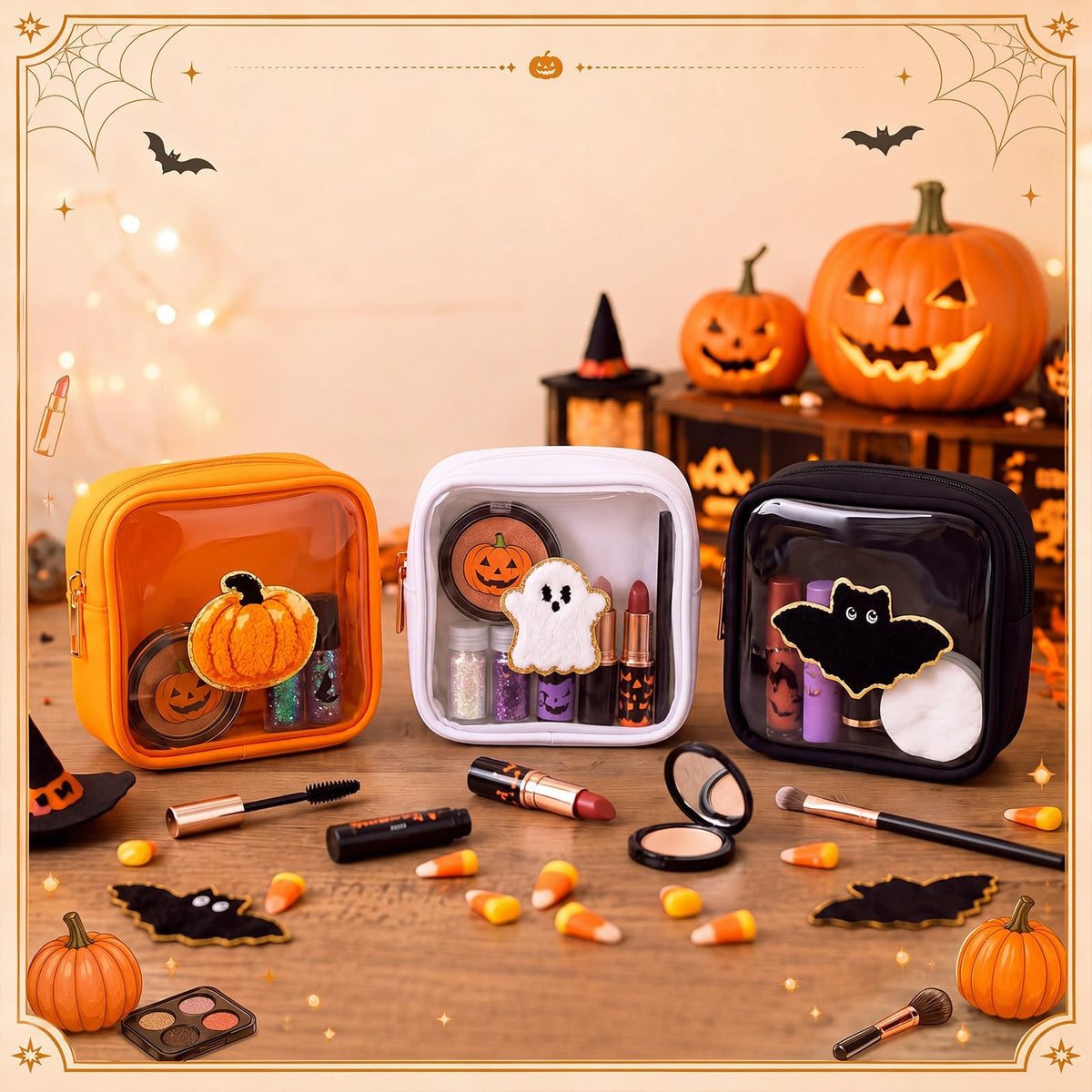 Halloween Makeup Cosmetic Bags Set of 6 - Boo Assorted Colors