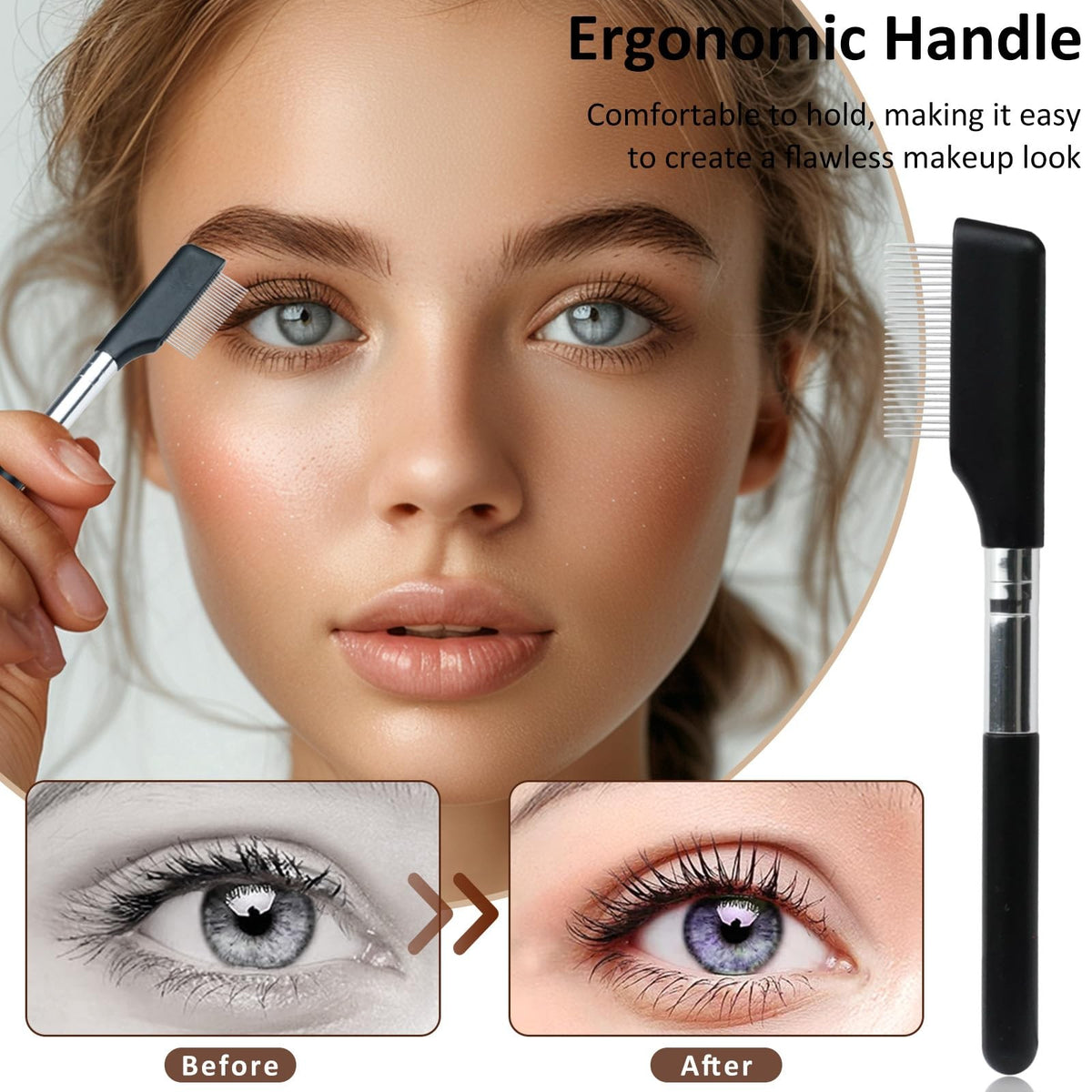 2 Pack Eyelash Separator Brush, Compact Metal Comb for Eyelash & Eyebrow Grooming