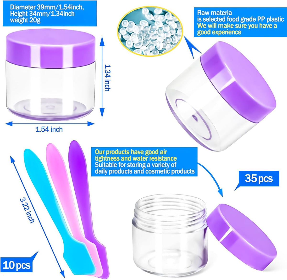 35 Pack 20g Clear Plastic Cosmetic Jars with Lids for Travel, Makeup, and Skincare