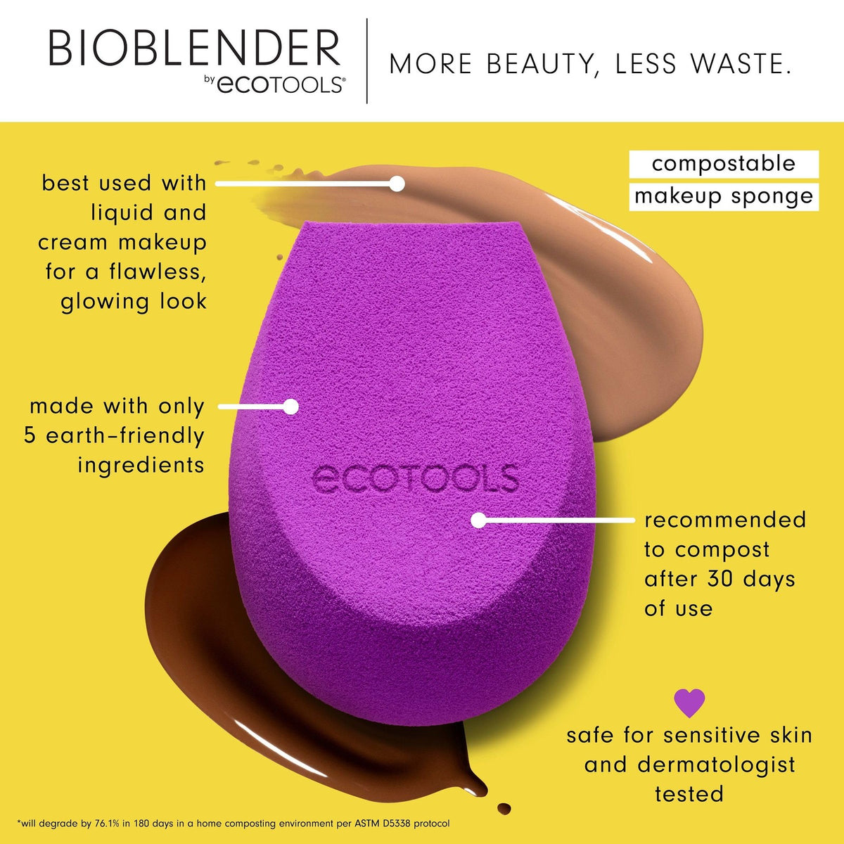 EcoTools Bioblender Makeup Sponge Duo - Compostable, Vegan & Cruelty-Free, Purple