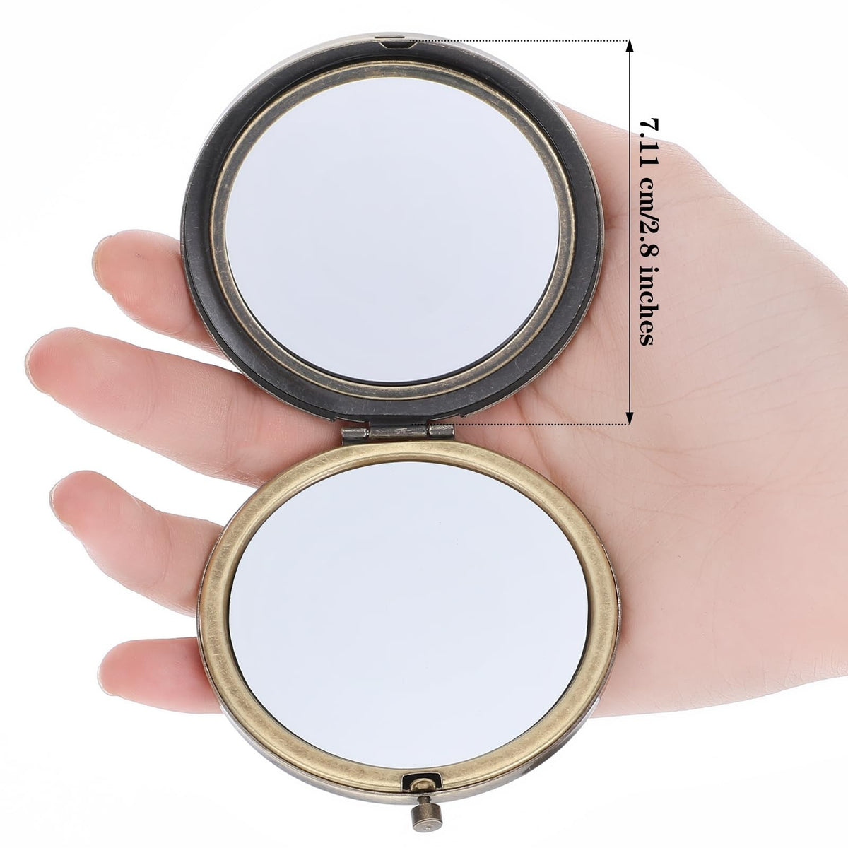 6 Pack Vintage Foldable Metal Travel Makeup Mirrors - Double Sided Compact