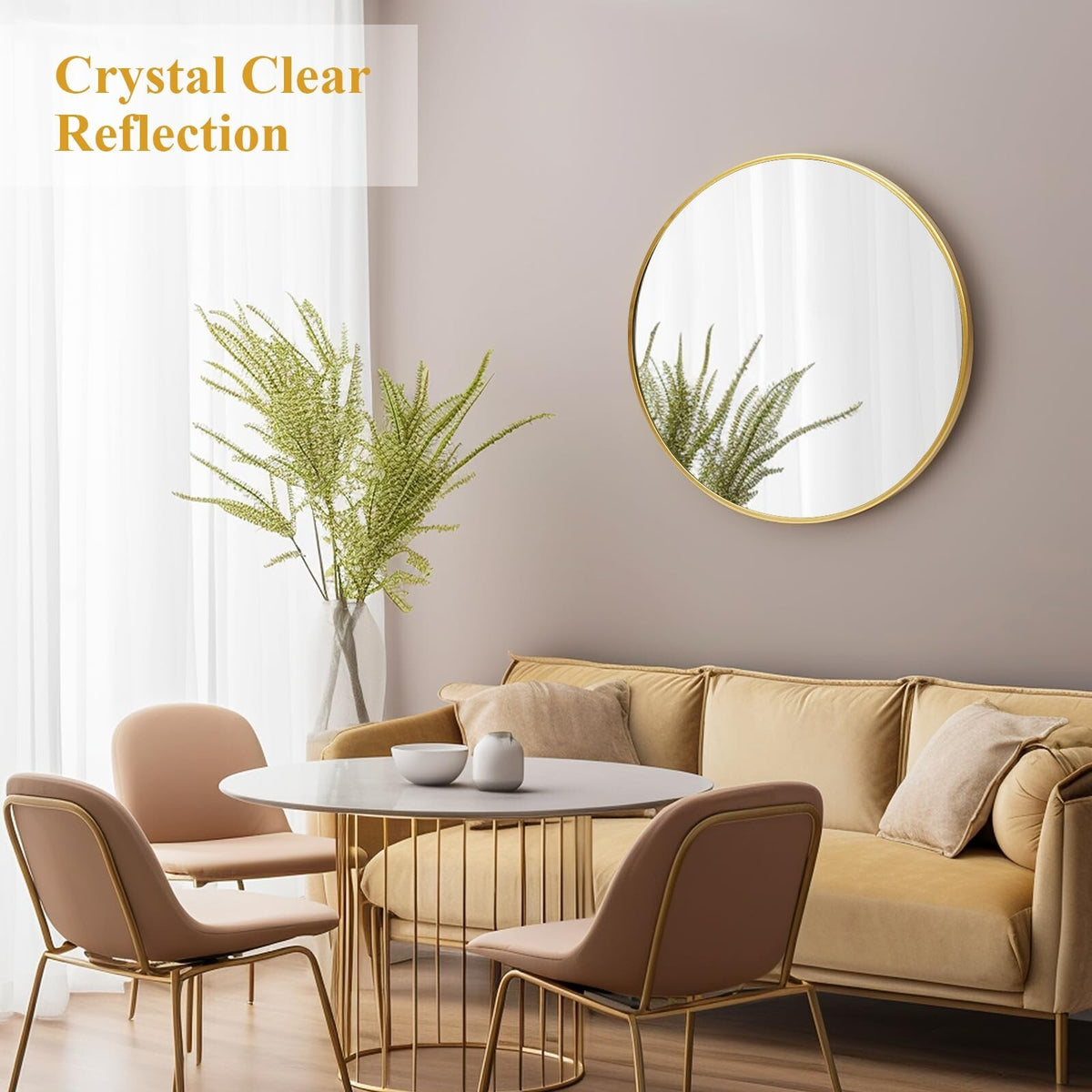 20 Inch Round Gold Wall Mirror - Modern Bathroom & Living Room Decor
