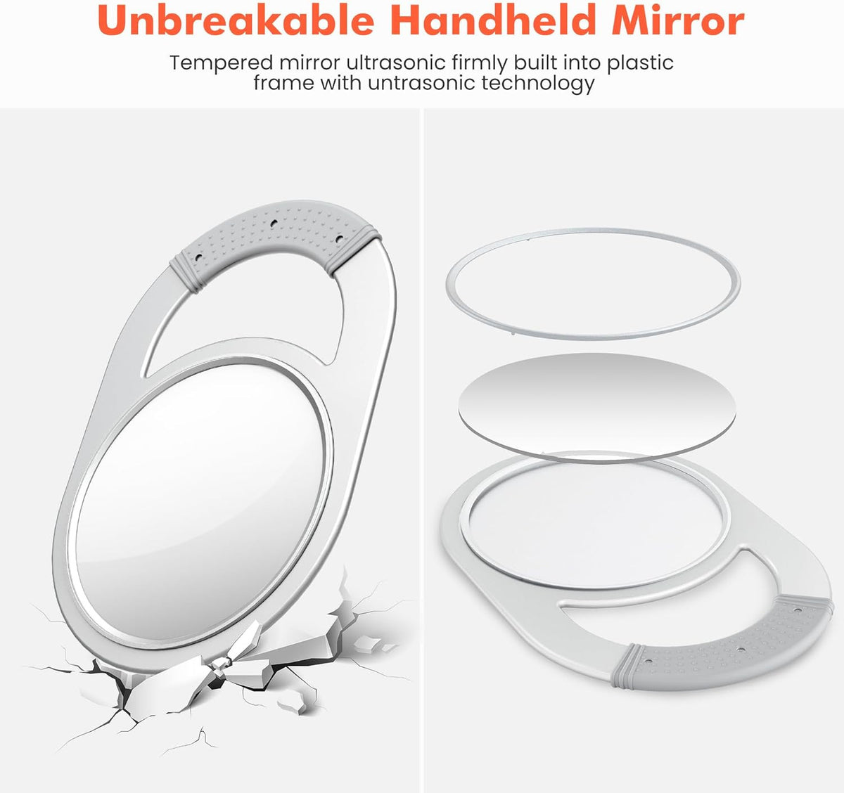Unbreakable Hand Mirror with Handle - Salon, Barber & Home Use, 11-Inch