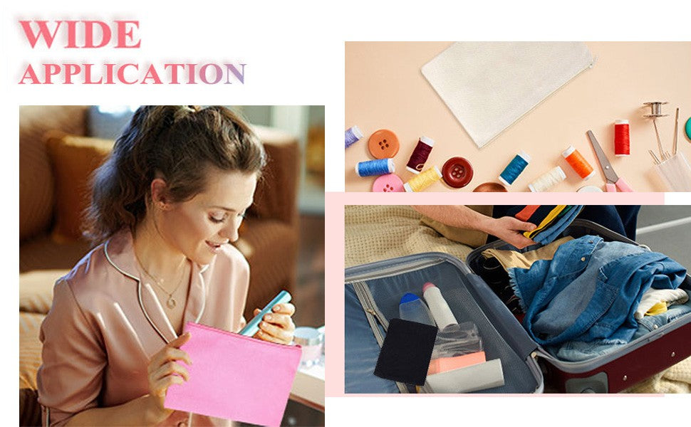10 Pack DIY Canvas Cosmetic Bags - Blank Makeup Pouches for Customization