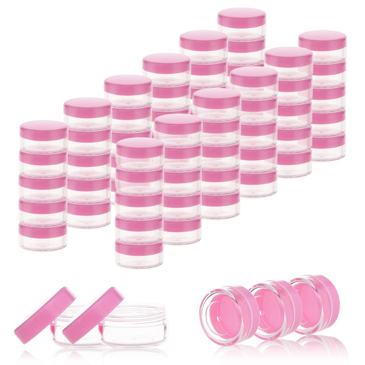 100 Pink Cosmetic Sample Containers 10g Refillable Plastic Jars with Lids