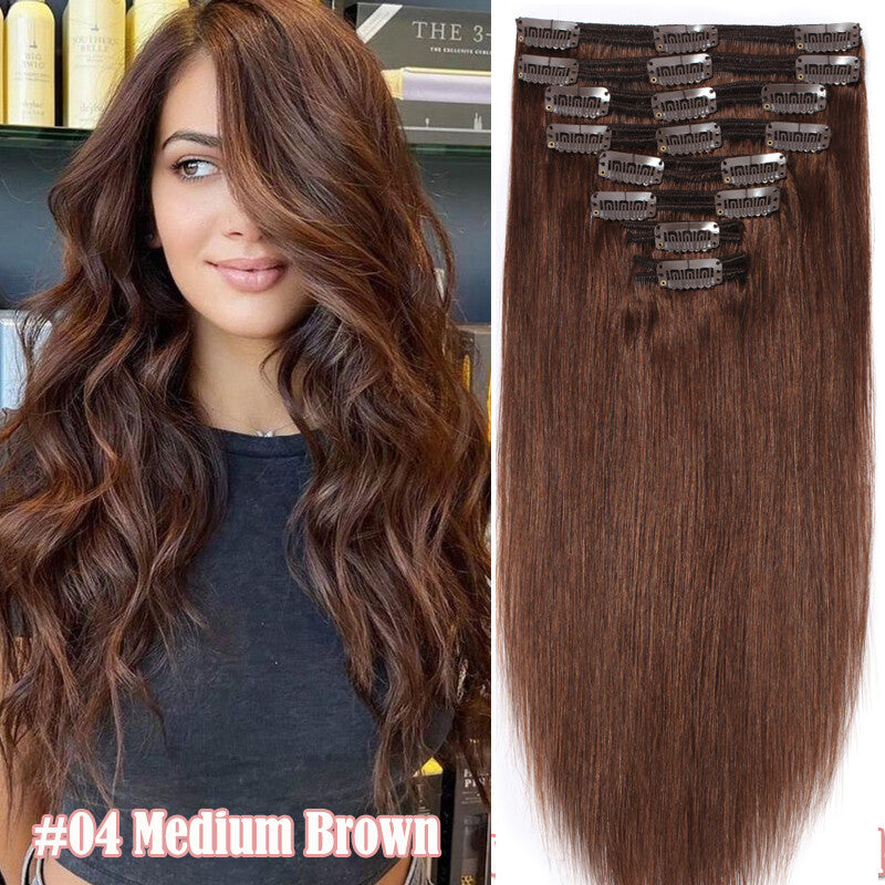 Full Head Clip-In Human Hair Extensions Double Weft Balayage - Thick & Natural