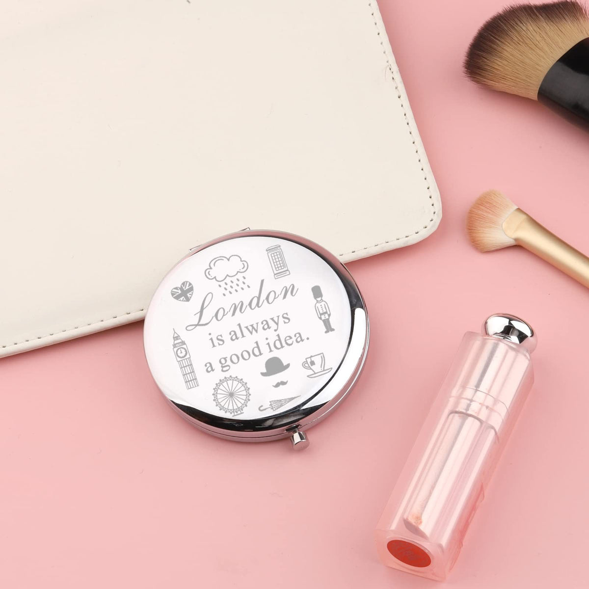 Mini Travel Compact Mirror with Magnifying & Standard Sides - Silver