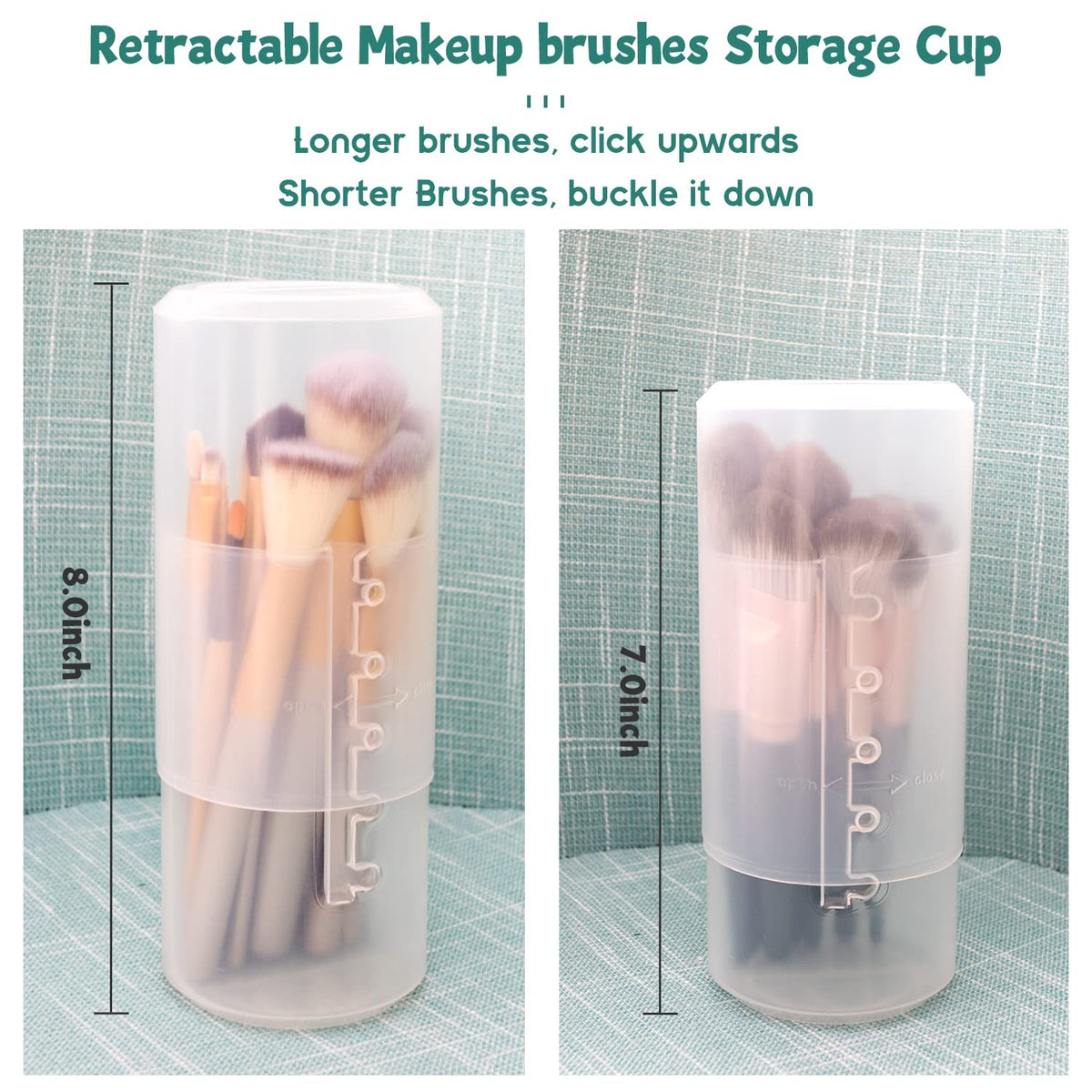 2 Pack Transparent Plastic Makeup Brush Holder Dual Use Adjustable Height