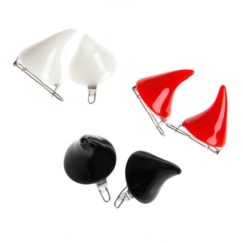 Devil Horn Hair Clips for 6 Count (Pack of 1), White,Black,Red,Silver
