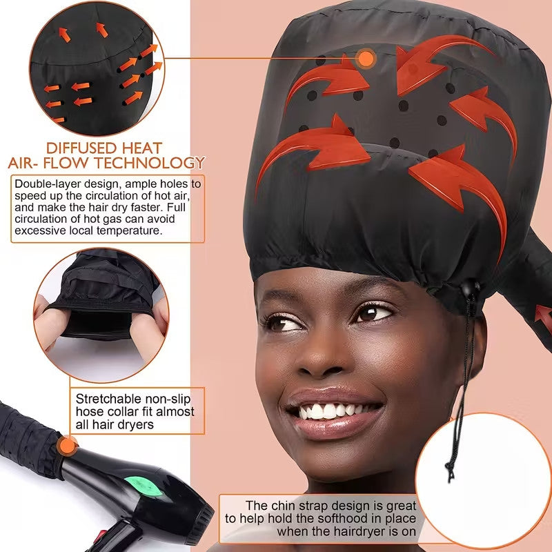 Professional Soft Bonnet Hair Dryer Cap for Home & Travel, Adjustable Fit