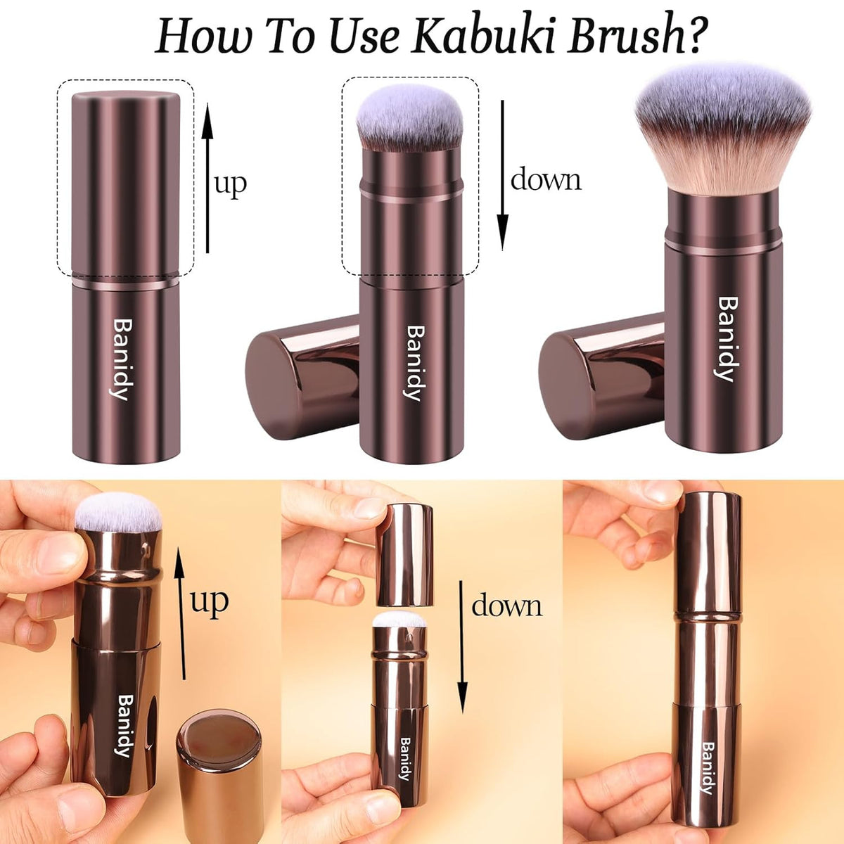 Retractable Makeup Brush for Face Powder Blush Foundation Travel Kabuki