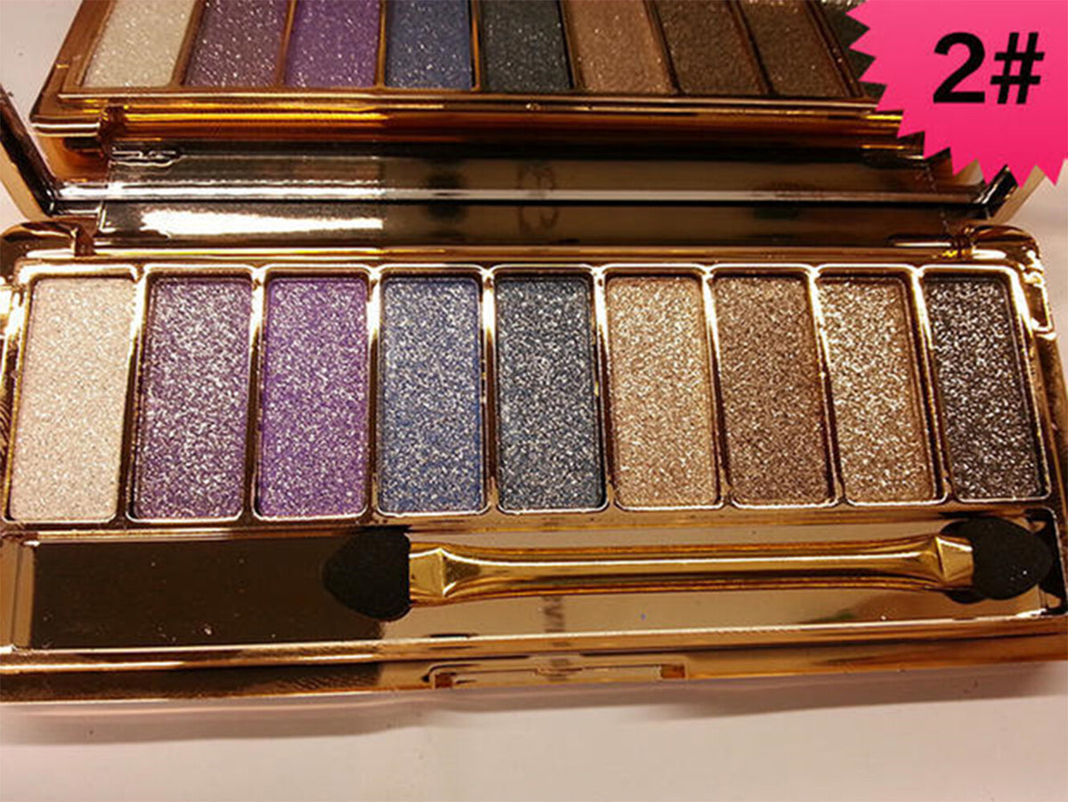 9-Color Glitter Eyeshadow Palette with Makeup Brush Set - Vibrant & Long Lasting