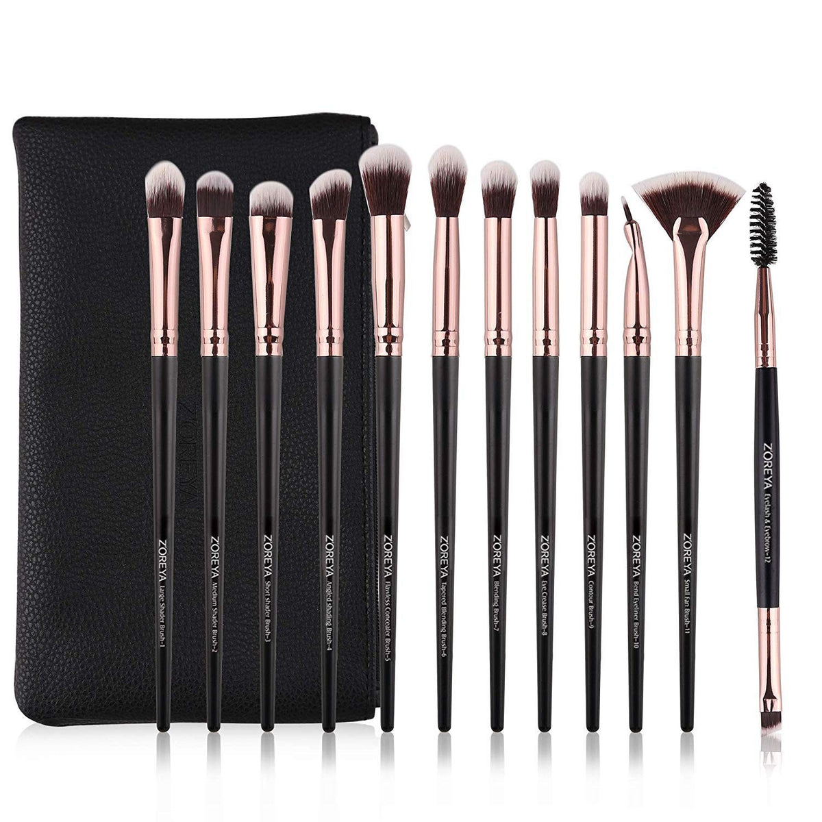 12 Pcs Professional Eye Makeup Brush Set - Black Synthetic Brushes