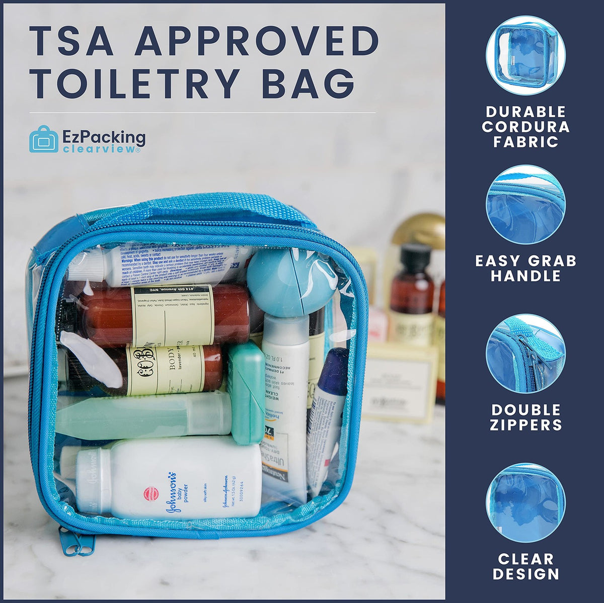 Clear TSA Approved Travel Toiletry Bag for Carry-On, Quart Size Pouch