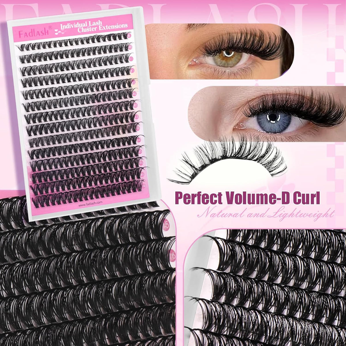 Individual Lash Clusters 280PCS D Curl Eyelash Extensions for DIY & Beginners