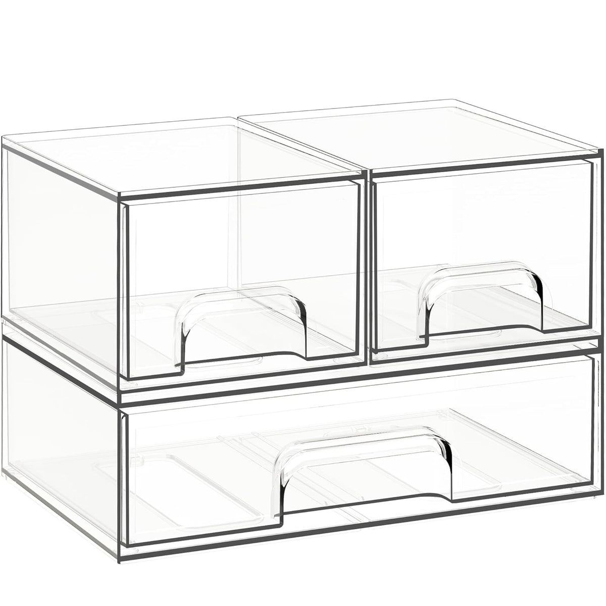 Clear Stackable Acrylic Makeup Storage Drawers 3 Pack Bathroom Organizer