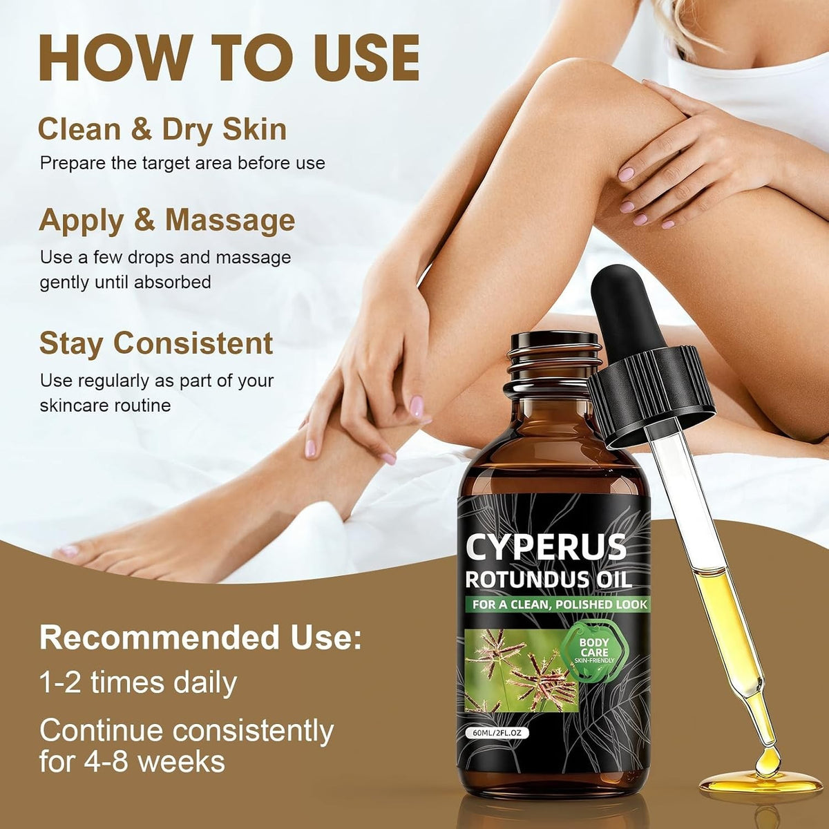 Natural Cyperus Rotundus Oil for Hair Removal & Skin Care - 2 Oz