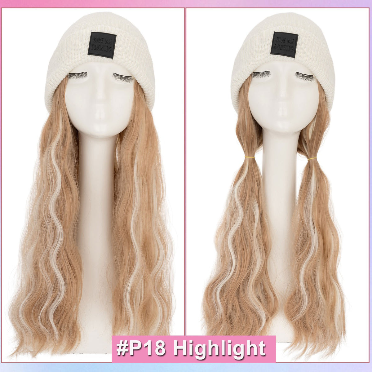 Winter Knitted Beanie Wig with Long Wavy Synthetic Hair - One Size Fits All