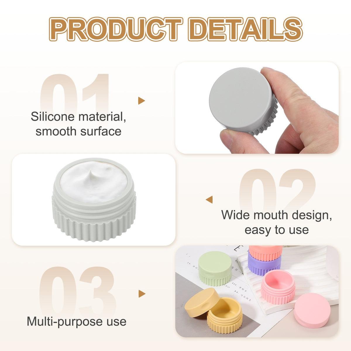 Silicone Travel Cream Jars Set - 4pcs 0.68oz Gray Small Containers with Lid