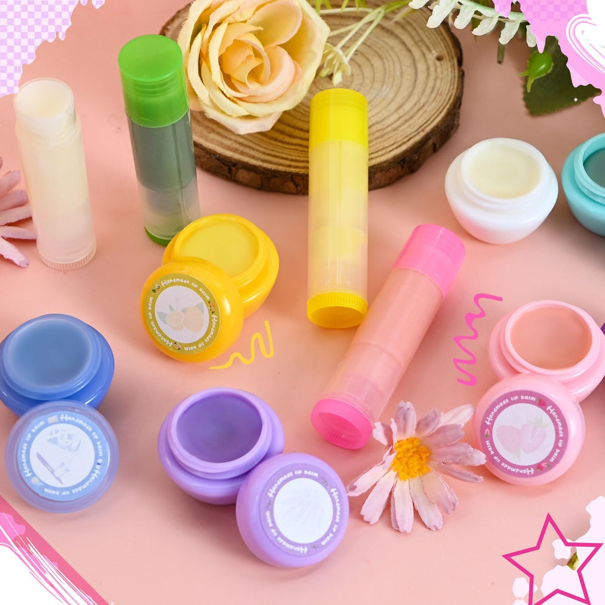 DIY Lip Balm Making Kit with 42 Pieces - Moisturizing & Nourishing Set, Pink
