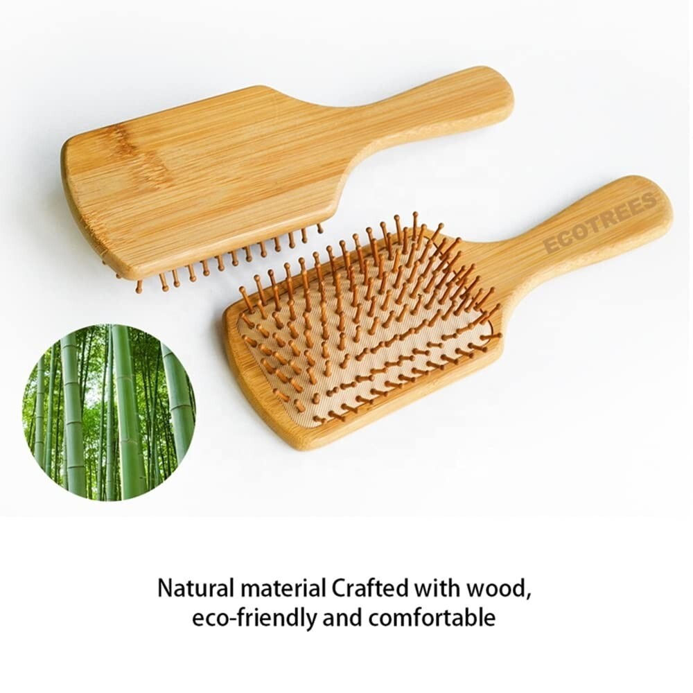 Large Wooden Paddle Hair Brush with Bamboo Bristles - Eco-Friendly Detangler