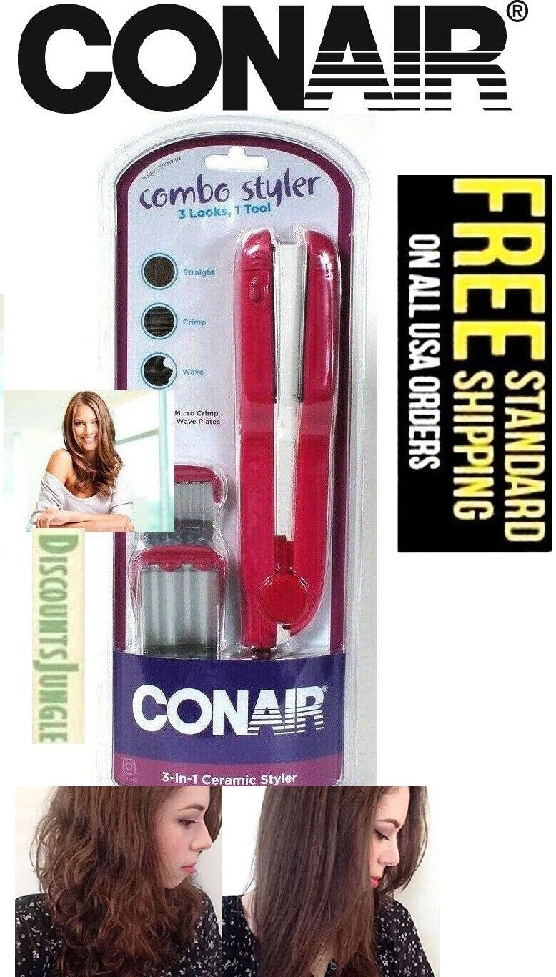 Conair 3-in-1 Ceramic Hair Styler Flat Iron with Micro Crimp & Deep Wave Plates