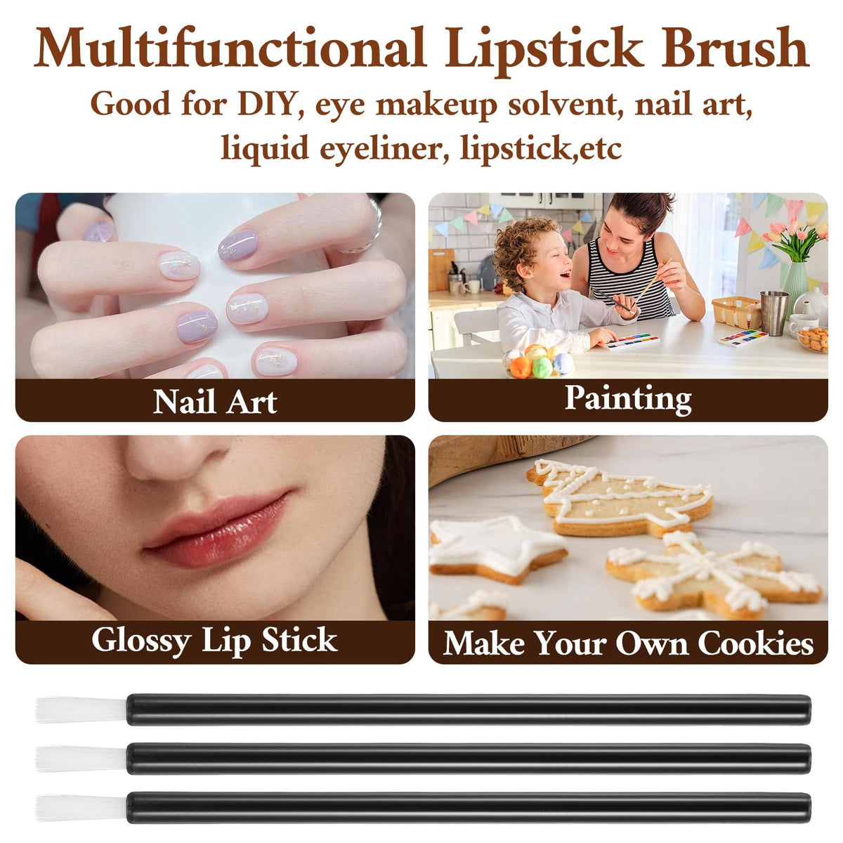 Disposable Brush Applicators 100pcs for Cookie Painting & Makeup - MBAIYO Black