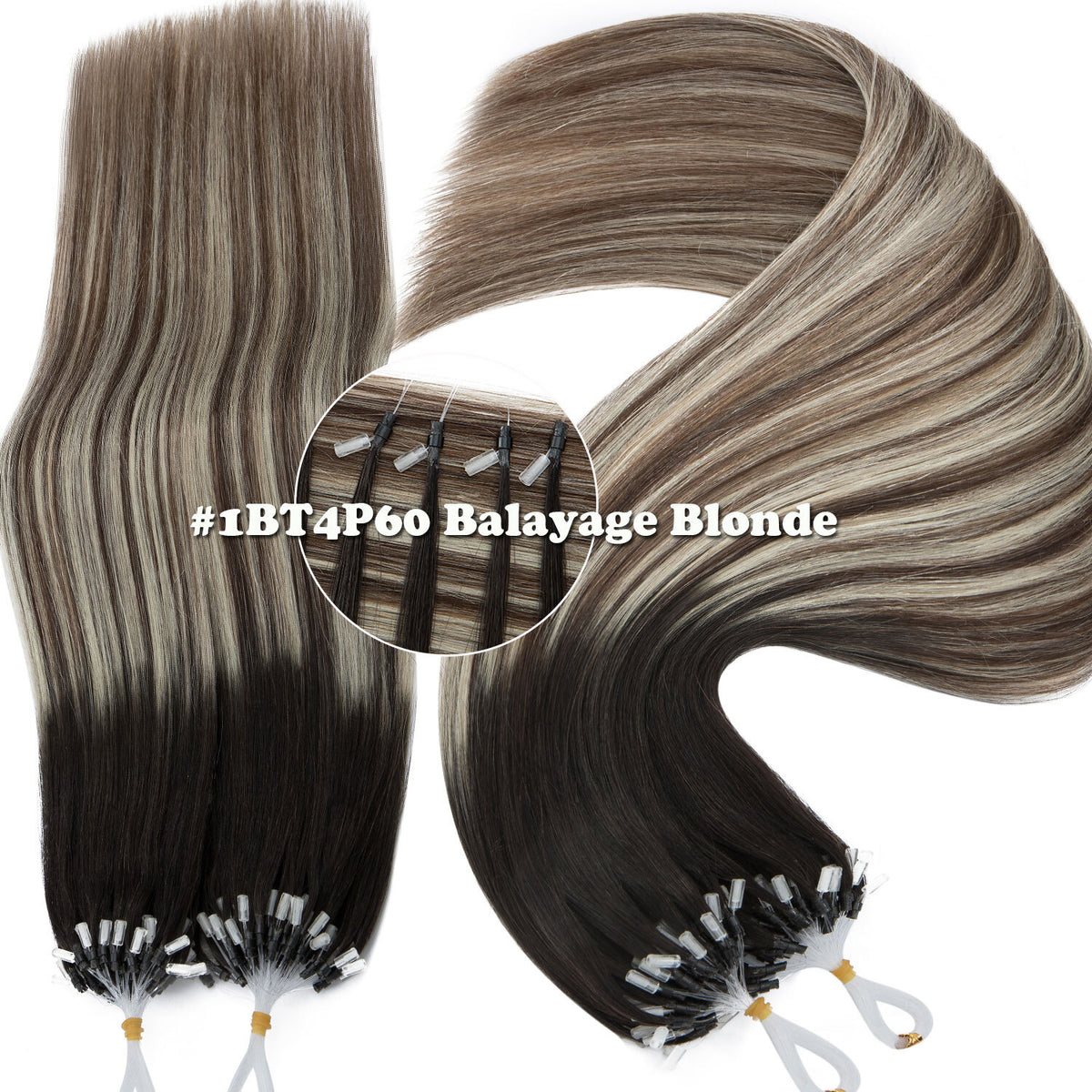 Micro Loop Hair Extensions Beads Link - Russian 100% Remy Human Hair Balayage