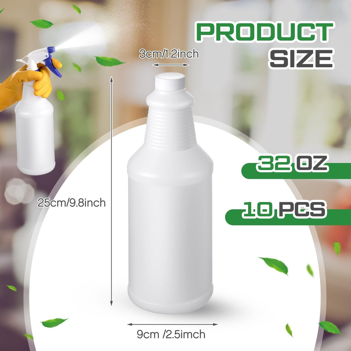 Chemical Resistant 32oz HDPE Plastic Bottles - 10 Pack for Safe Storage