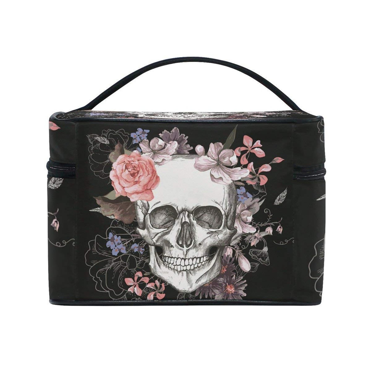 Travel Cosmetic Bag Skull Rose Makeup Organizer Waterproof Pouch