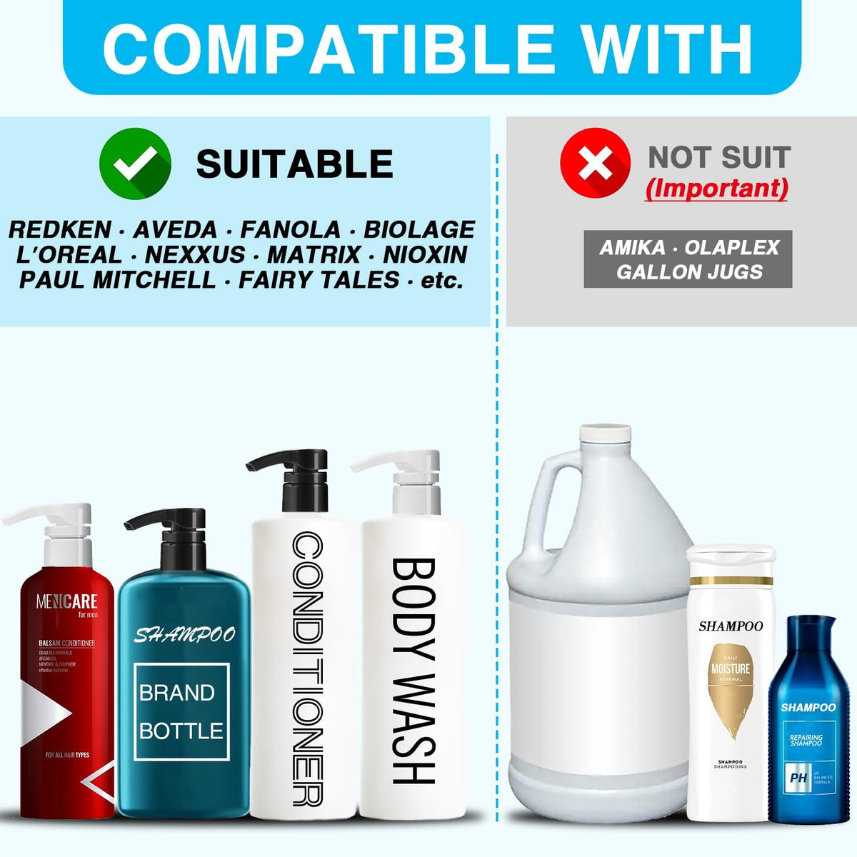 1 L Shampoo & Soap Dispenser Set – 3 Black & 3 White Pumps with 4cc Dispensing 28/410