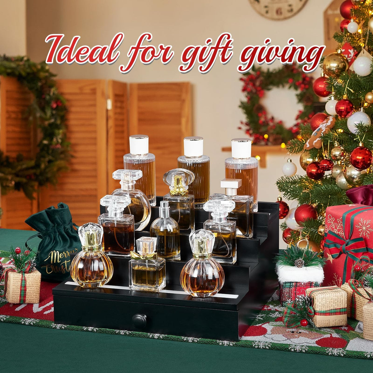 LED Lighted Perfume Organizer for Men with Remote Control and Drawer
