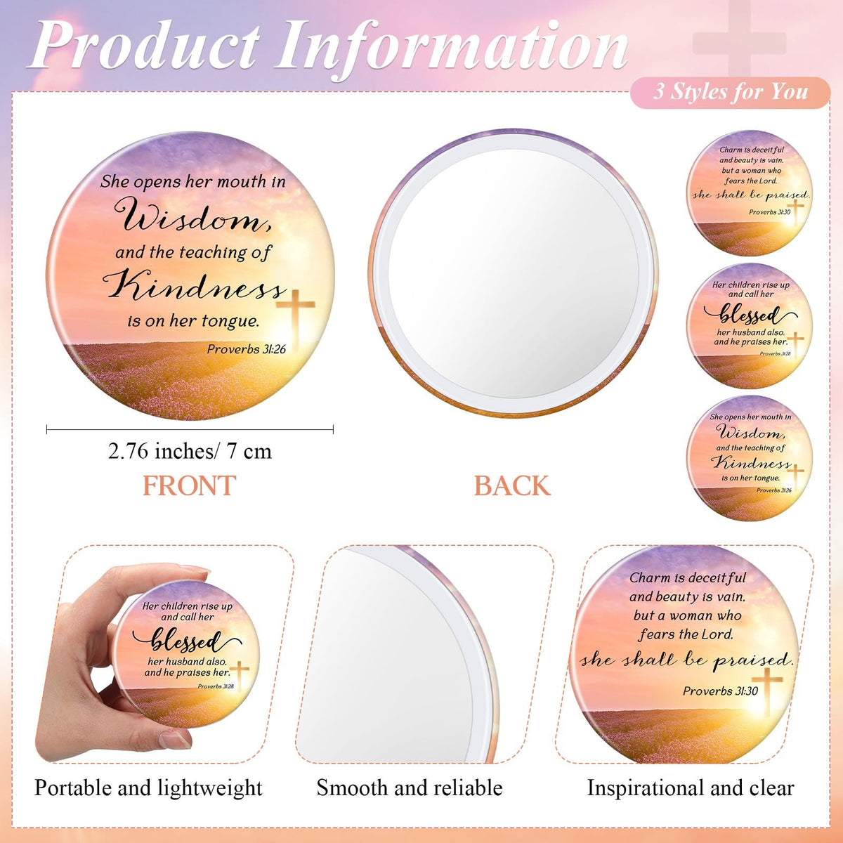 Christian Mother's Day Gift Set with Compact Mirror and Pen - Bulk 54 Pcs