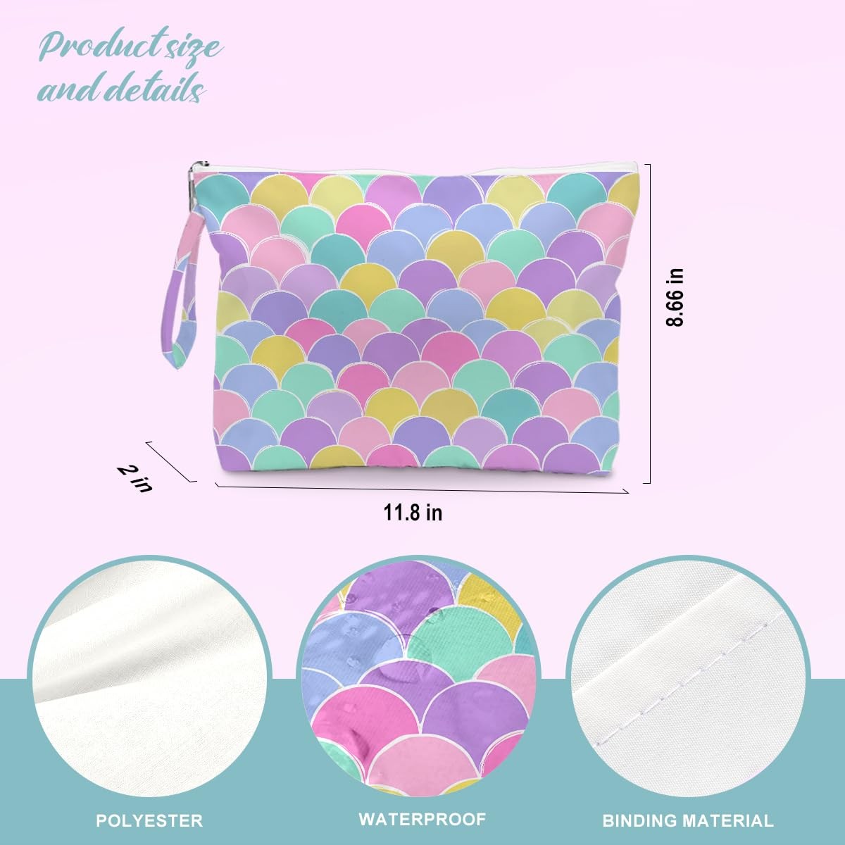 Waterproof Beach Tote Bag with Wet Cosmetic Bag - Colorful Scallop Design