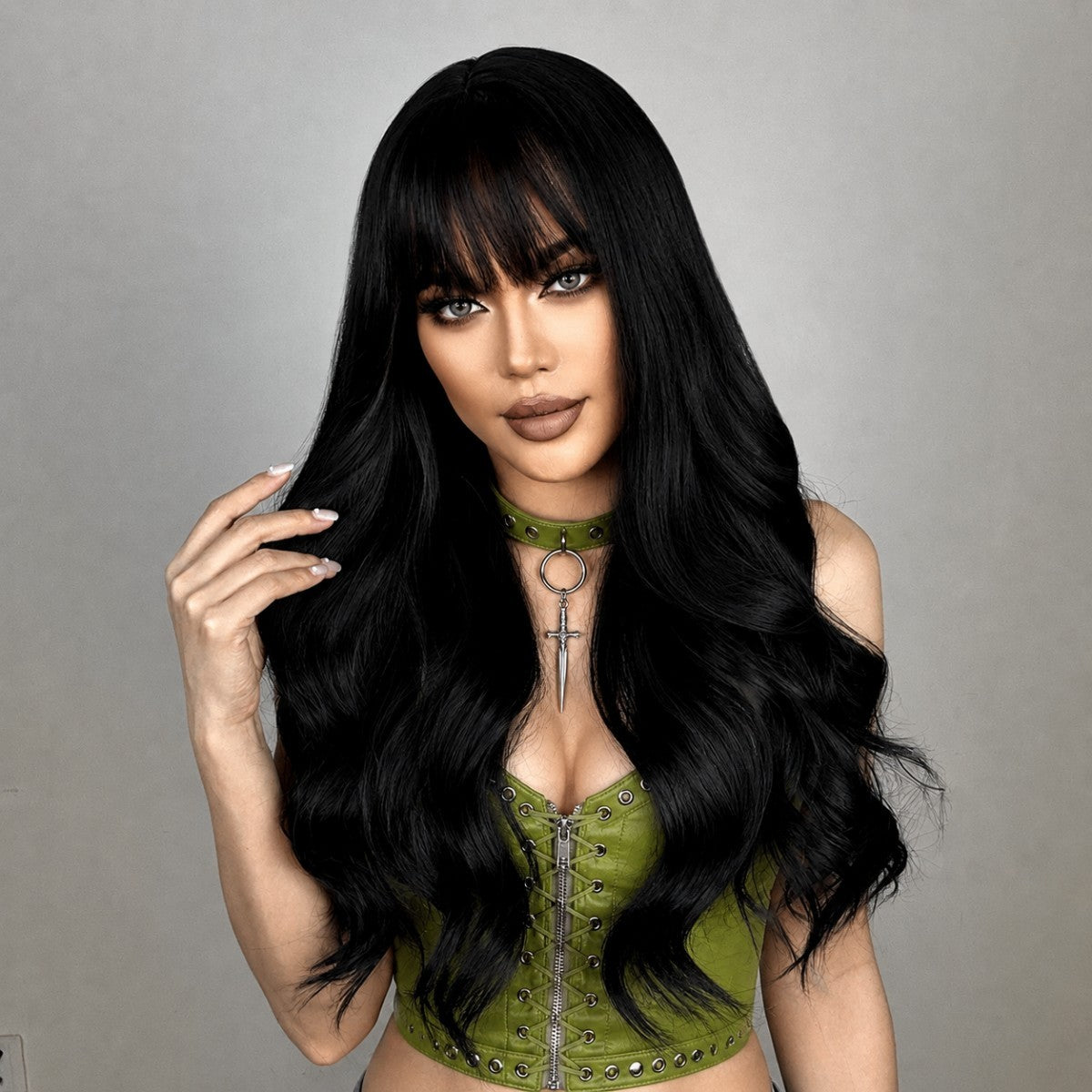 Long Wavy Synthetic Wig with Bangs - Heat Resistant Cosplay Hair