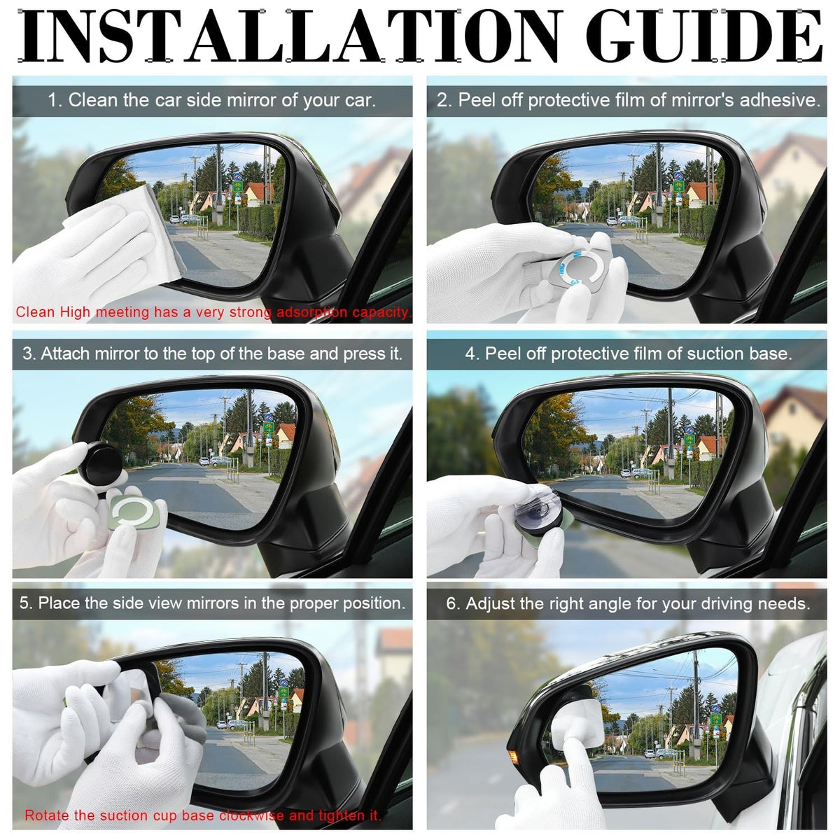Car Blind Spot Mirror - Frameless Convex Wide-Angle Side Mirror with Adjustable Suction Cup