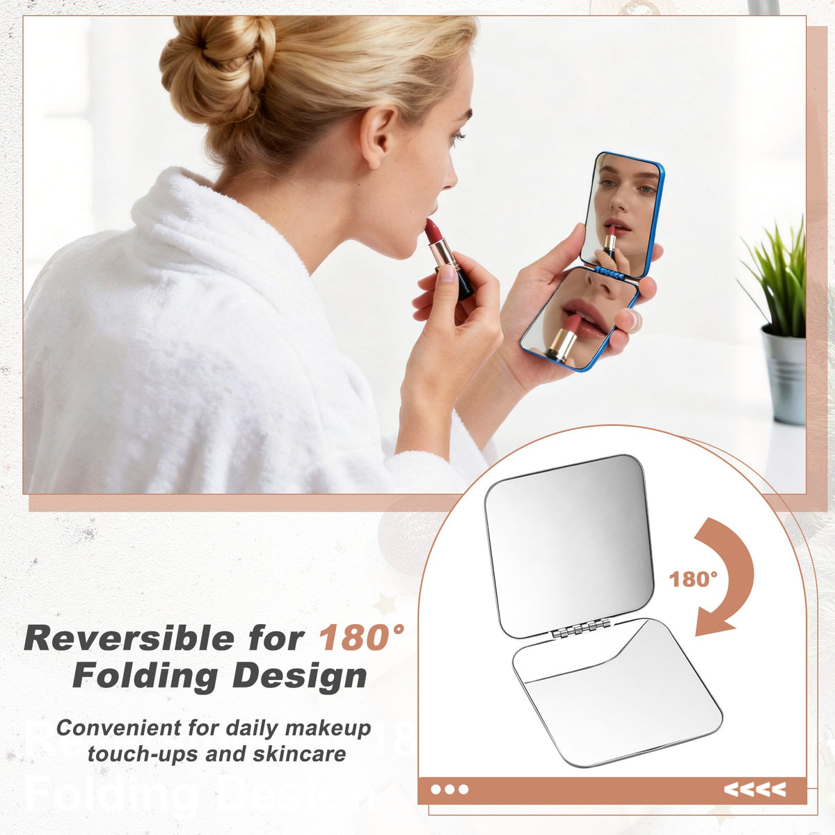 Small Stainless Steel Compact Pocket Mirror Square Silver for Travel & Makeup
