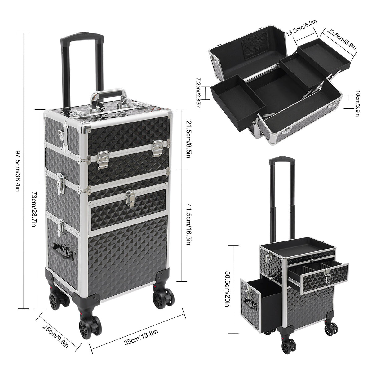 Large Capacity Professional Rolling Makeup Case with Durable Design