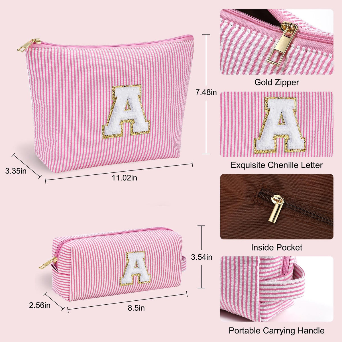 Pink Personalized Makeup Bag for Women and Girls - Gift for Birthday, Teen, Kids