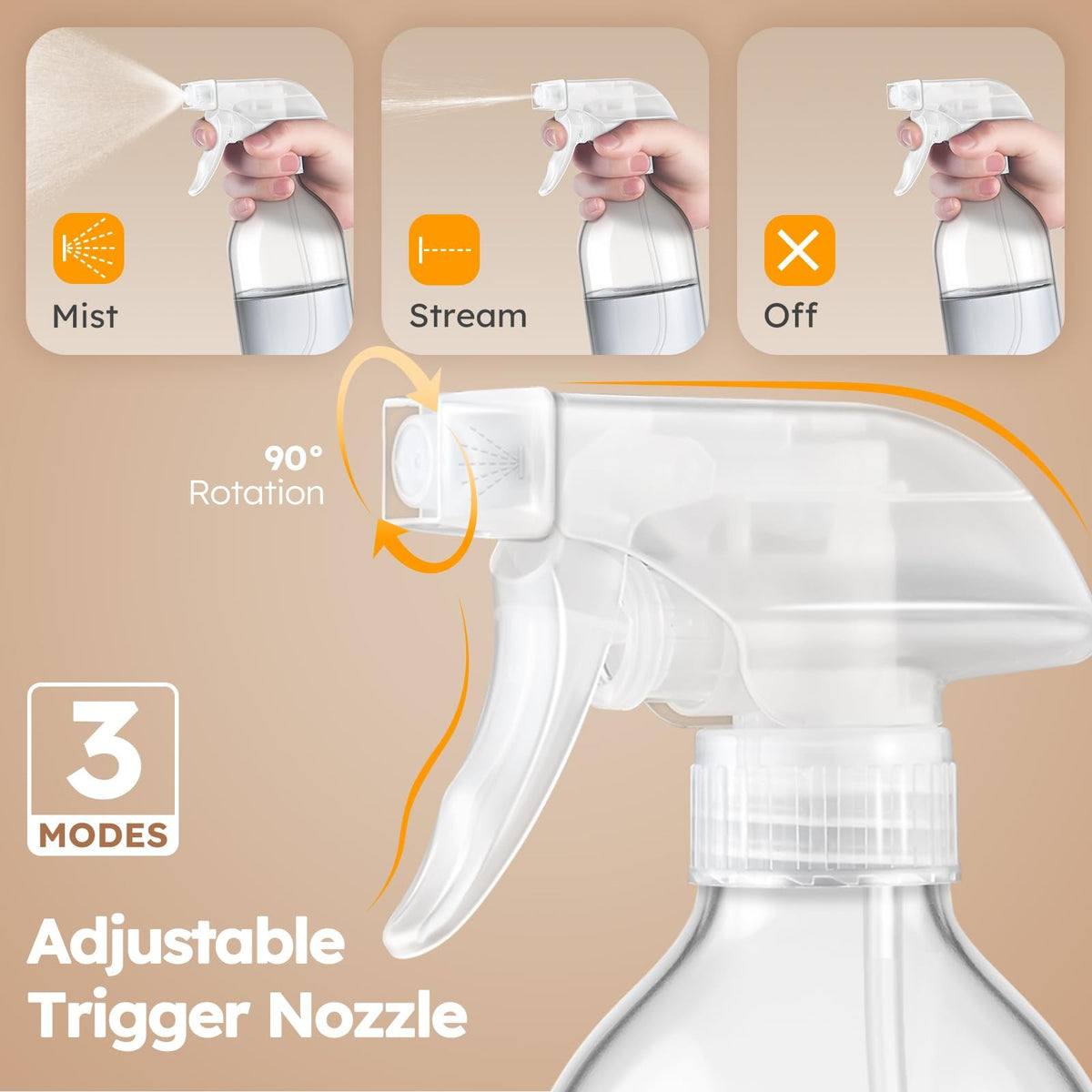 16 oz Glass Spray Bottles Set - Refillable Multi-Purpose Fine Mist Containers