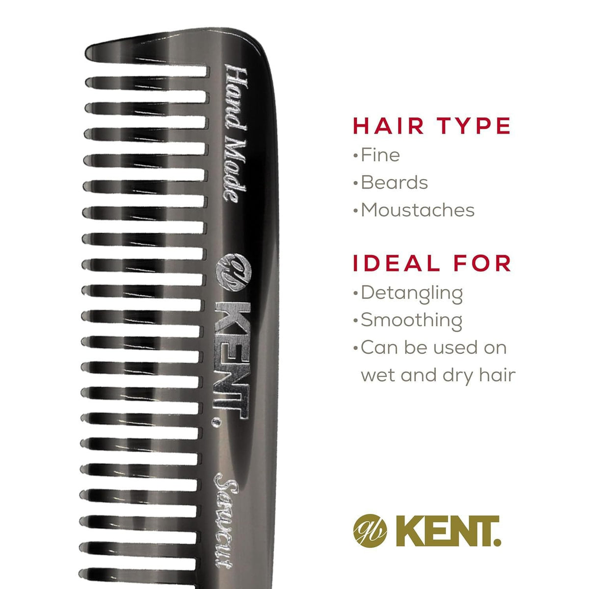 Kent 93T Black Graphite Wide Tooth Men's Beard & Mustache Comb -