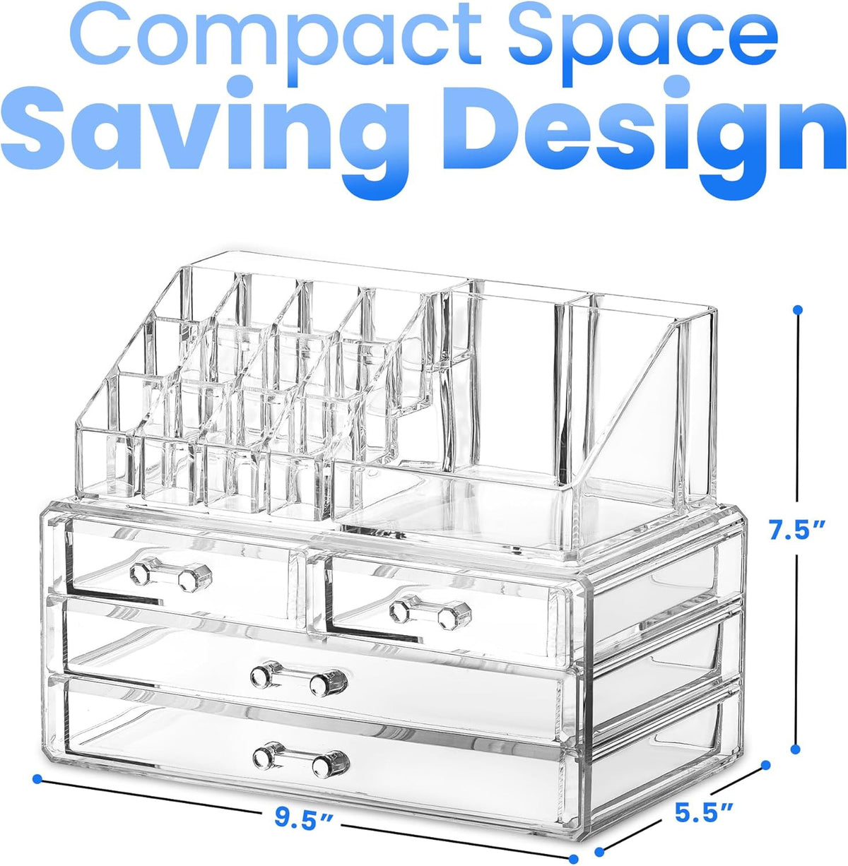 Clear Makeup Organizer with 4 Drawers & 16 Compartments for Vanity Storage