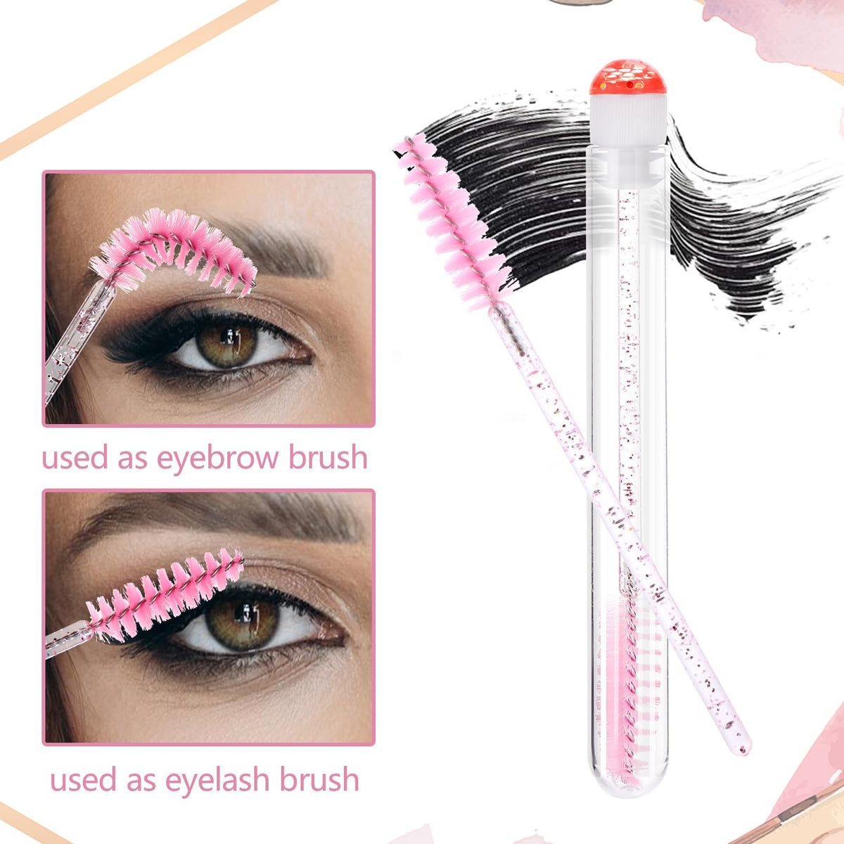 Disposable Mascara Wand Set with Diamante Design - 10 Reusable Tubes