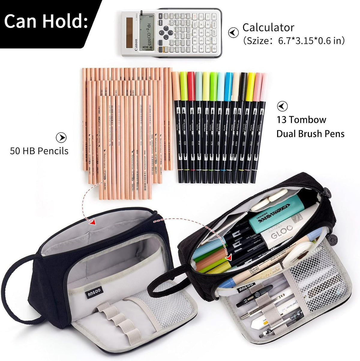 Large Capacity Corduroy Pencil Case - Stylish Organization for Pens & Essentials