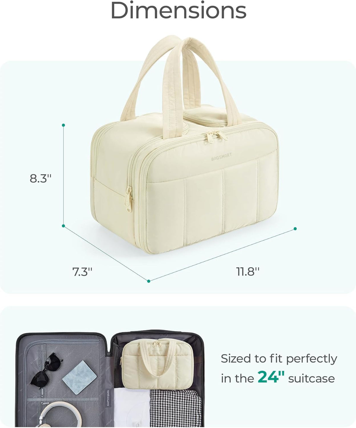 Large Travel Toiletry Bag for Women - Puffy Organizer with Handle