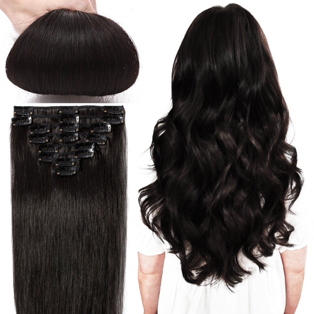 Clip-In Hair Extensions Full Head Set - Remy Human Hair, Multiple Colors & Lengths