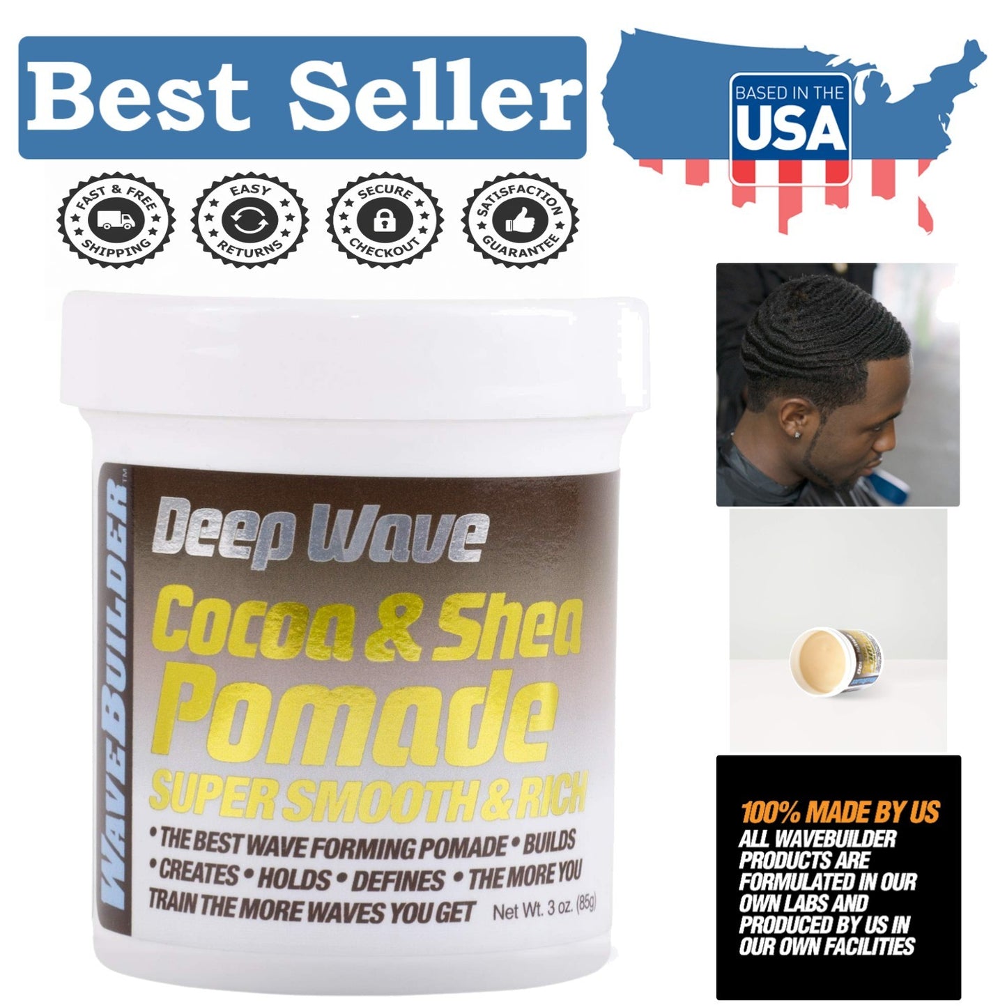 3 Oz Coconut Scent Wave Defining Hair Cream - Ultra Moisturizing for Curly & Wavy Hair