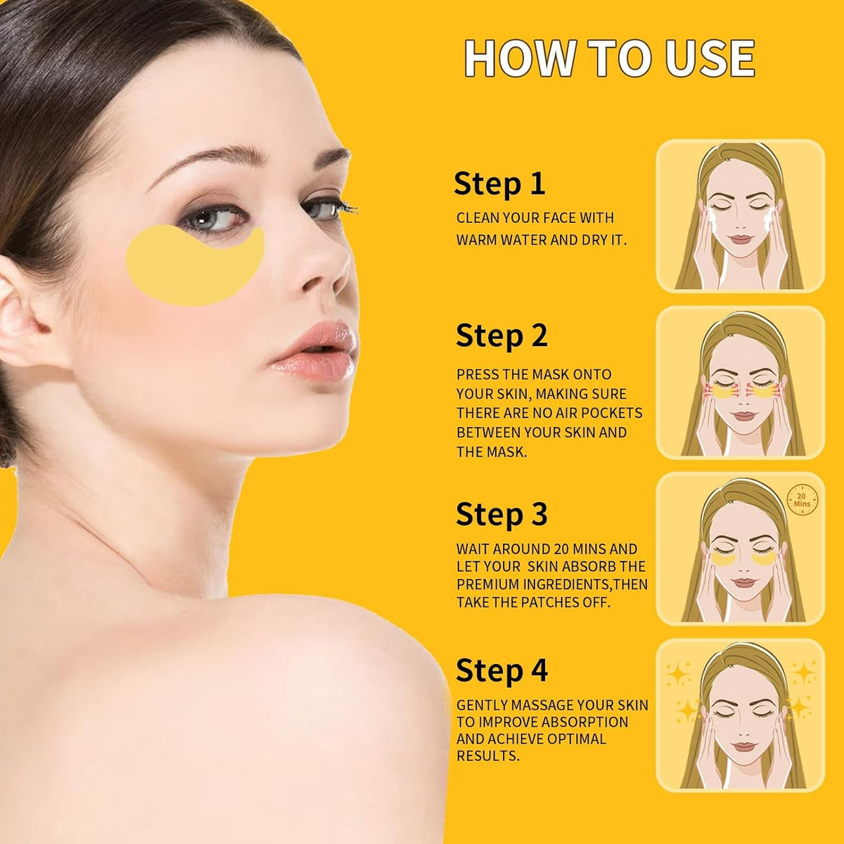 24K Gold Eye Masks for Dark Circles and Puffiness - Hydrating Under Eye Patches