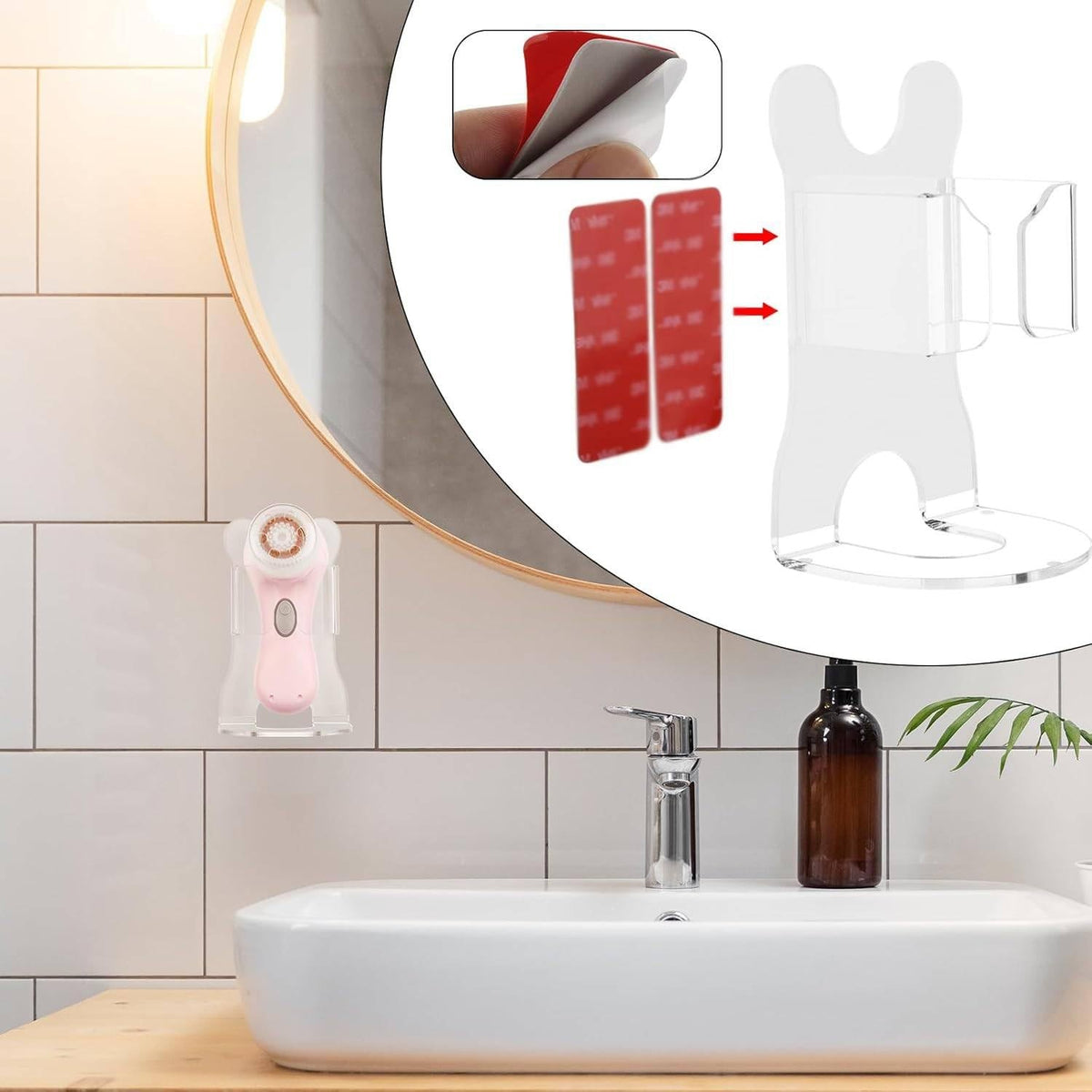 Acrylic Brush Holder for Clarisonic Mia 2 - Wall & Desktop Mountable Skin Care Organizer