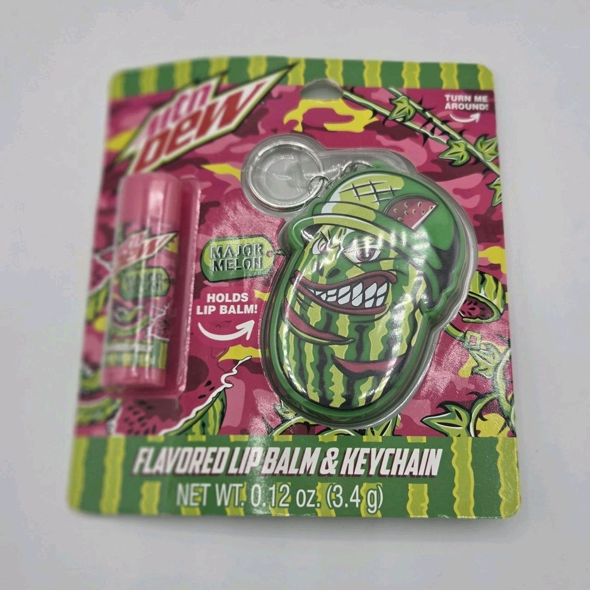 Watermelon Flavored Lip Balm Keychain Holder - Mtn Dew Major Melon Design